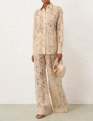 Zimmermann Beige Lace Natura Shirt and Trousers Set Size 2 (UK 10/12) RRP £1,200