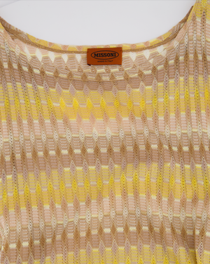 Missoni Yellow & Beige Knit Sleeveless Maxi Dress With Ruched Side Detail Size IT 46 (UK 14)