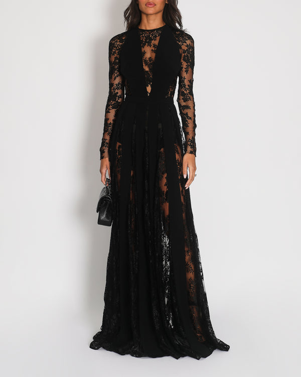 Zuhair Murad Black Floral Lace Bodysuit and Maxi Skirt Set Size IT 42 (UK 10) RRP £3,500