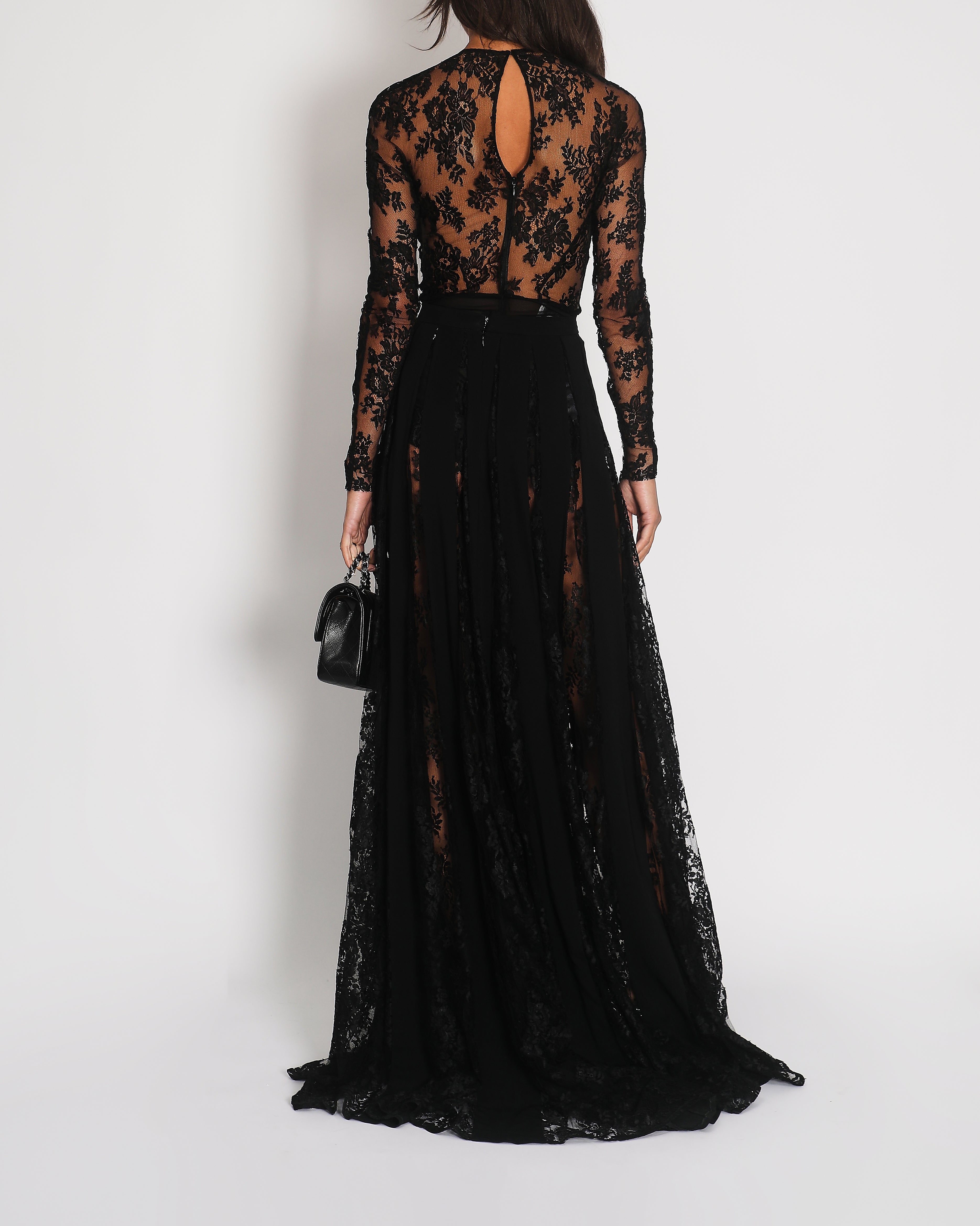 Zuhair Murad Black Floral Lace Bodysuit and Maxi Skirt Set Size IT 42 –  Sellier