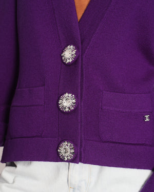 Chanel Purple Cashmere Cardigan with Silver Sequin Buttons FR 42 (UK 14)