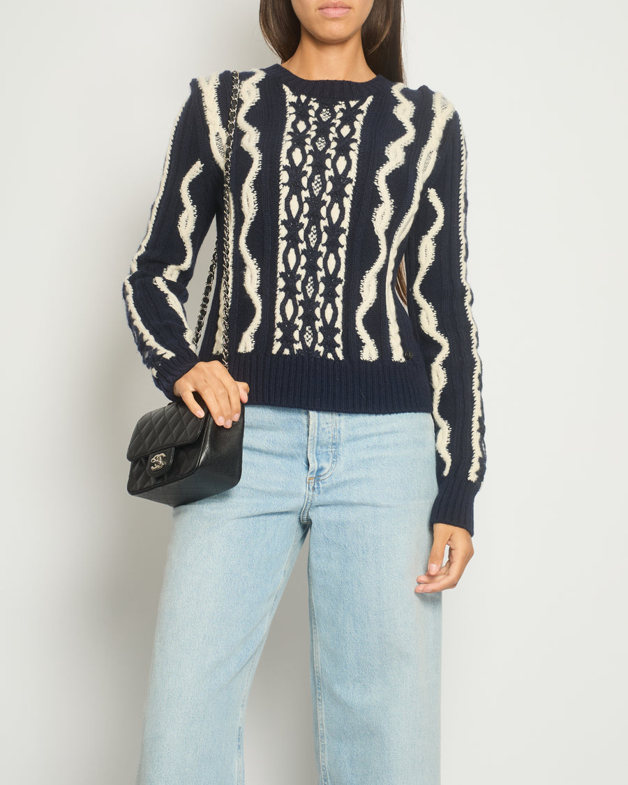 Chanel Navy and Cream Long-Sleeve Wool Jumper Size FR 34 (UK 6)