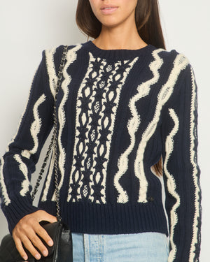 Chanel Navy and Cream Long-Sleeve Wool Jumper Size FR 34 (UK 6)