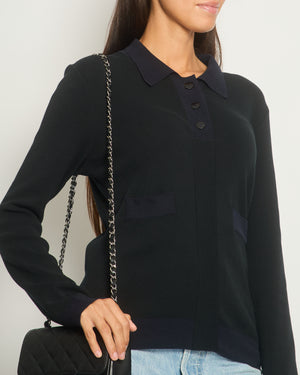 Chanel Black and Navy Long-sleeve Shirt Top with Buttons Size FR 42 (UK 14)