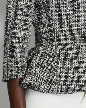 Alexander McQueen Black and White Tweed Round Neck Button Down Jacket with Peplum Waist Detail IT 42 (UK 10)