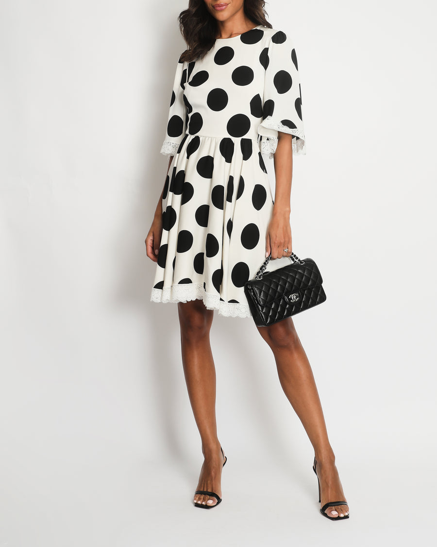 Dolce & Gabbana White Polka Dot Mini Dress with Lace Details Size IT 42 (UK 10) RRP £1,950