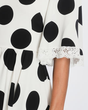 Dolce & Gabbana White Polka Dot Mini Dress with Lace Details Size IT 42 (UK 10) RRP £1,950