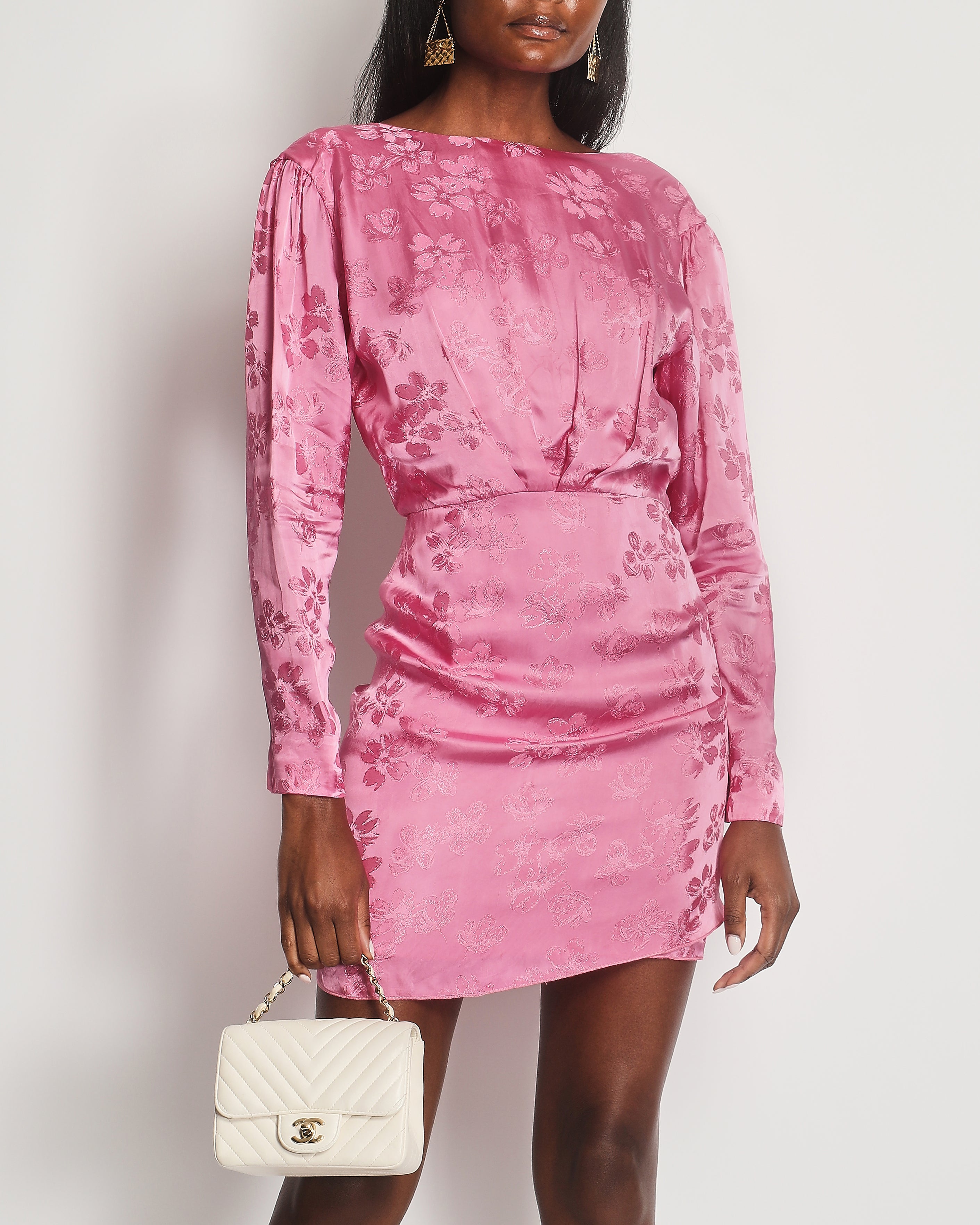 The Attico Pink Satin Floral Jacquard Mini Dress with Open-Back Detail –  Sellier