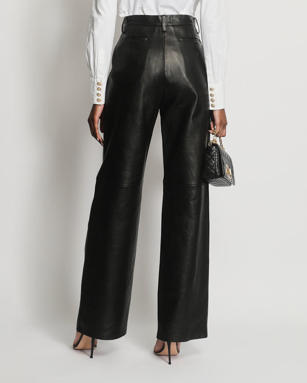 Magda Butrym Black Leather Large Trousers Size FR 36 (UK 8) RRP £1,950