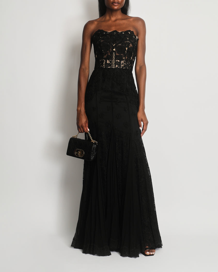 Dolce & Gabbana Black Bustier Maxi Dress with Lace and Embroidery Detail IT 42 (UK 10)