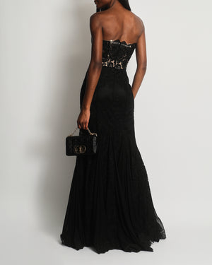 Dolce & Gabbana Black Bustier Maxi Dress with Lace and Embroidery Detail IT 42 (UK 10)