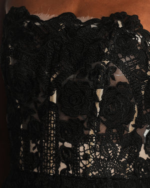 Dolce & Gabbana Black Bustier Maxi Dress with Lace and Embroidery Detail IT 42 (UK 10)