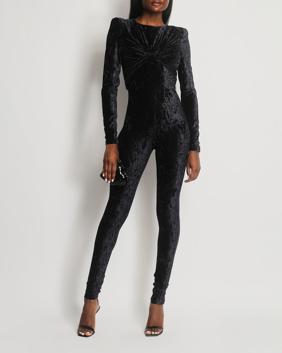 Saint Laurent Navy T2 Velvet Long Sleeve Jumpsuit with Tie Detail FR 34 (UK 6)