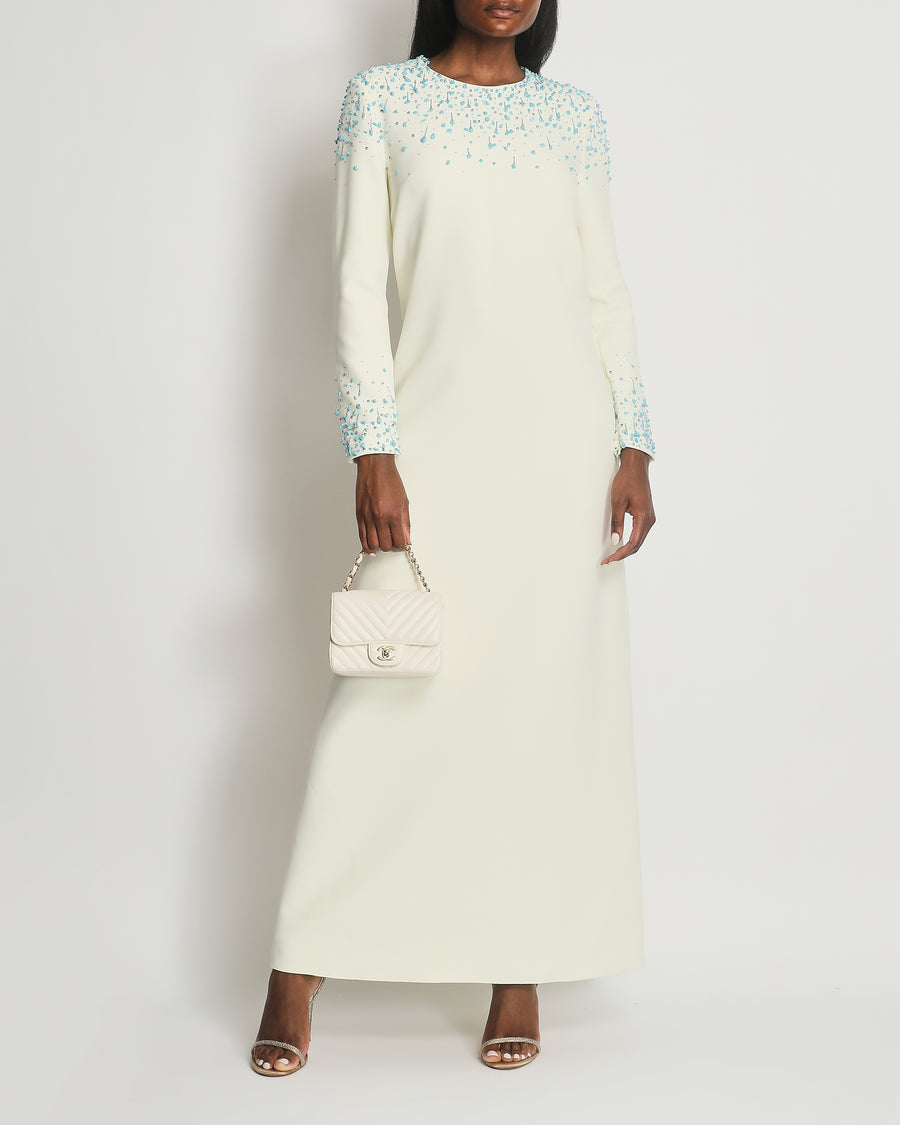 Safiyaa Ivory Long Sleeve Naima Crystal Embellished Dress FR 38 (UK 10)