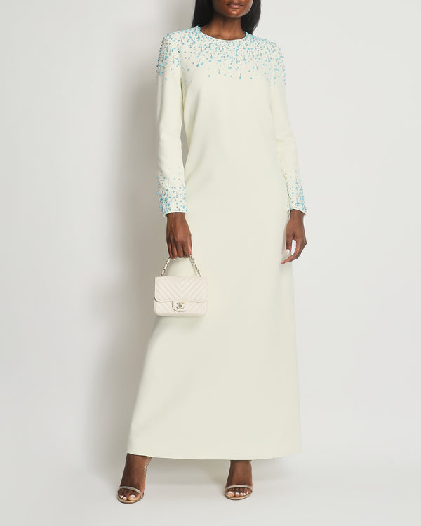 Safiyaa Ivory Long Sleeve Naima Crystal Embellished Dress FR 38 (UK 10)