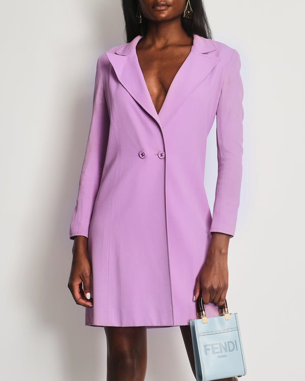 Chanel Vintage 97P Lilac Longline Blazer with CC Button Detail Size FR 38 (UK 10)