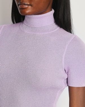 Chanel Vintage 96A Lilac Ribbed Metallic Thread High Neck Top Size FR 38 (UK 10)