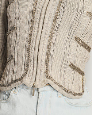 Chanel Beige Iridescent Crochet Gilet with Gold Chain Details Size FR 34 (UK 6)