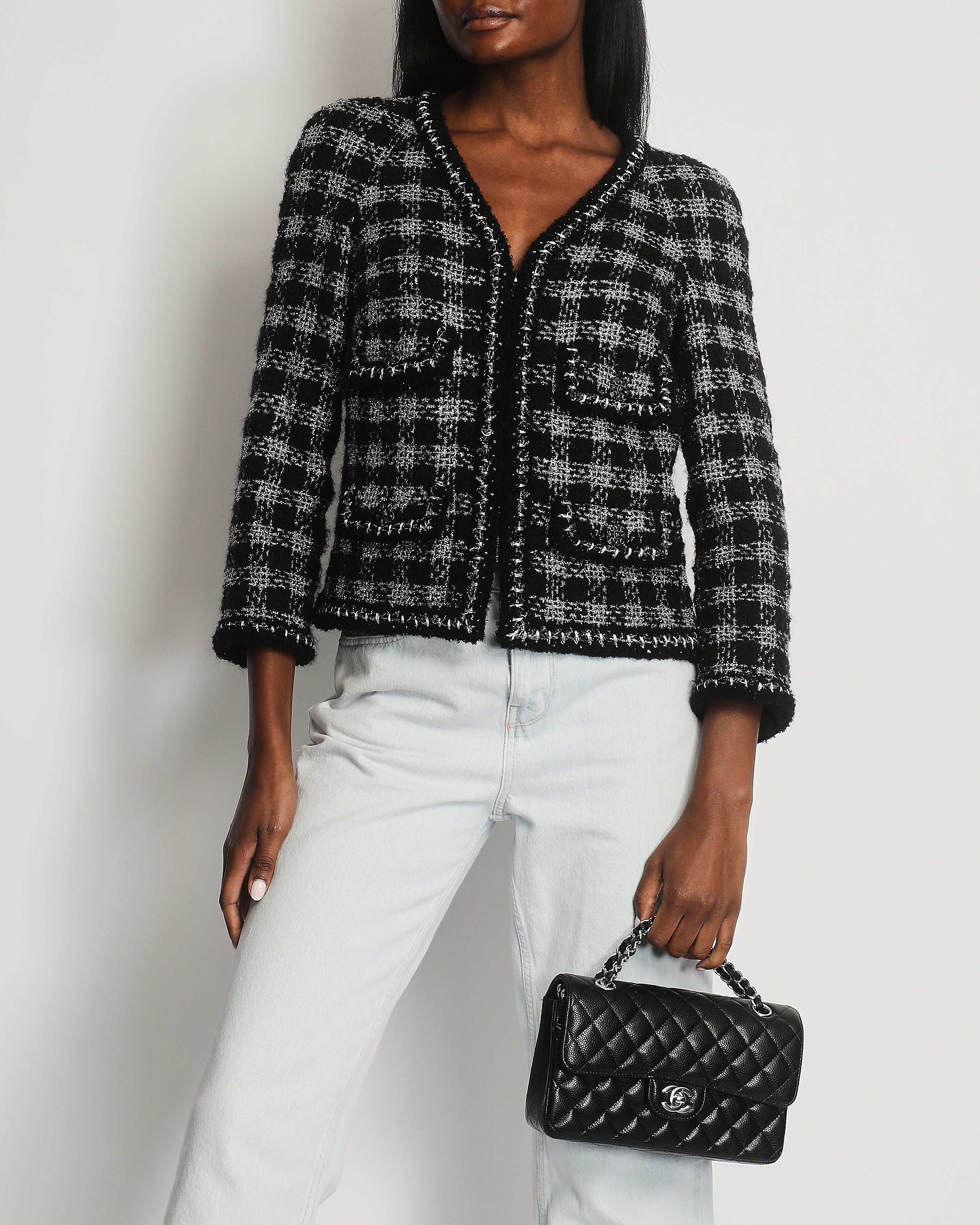 Black chanel tweed jacket hotsell