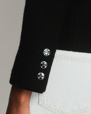 Chanel Black Wool Blazer with Silver and Blue Button Detail Size FR 34 (UK 6)