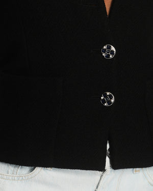 Chanel Black Wool Blazer with Silver and Blue Button Detail Size FR 34 (UK 6)