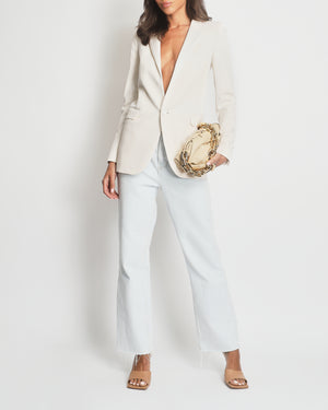 Saint Laurent Cream Blazer with Satin Lapel Detail FR 34 (UK 6)