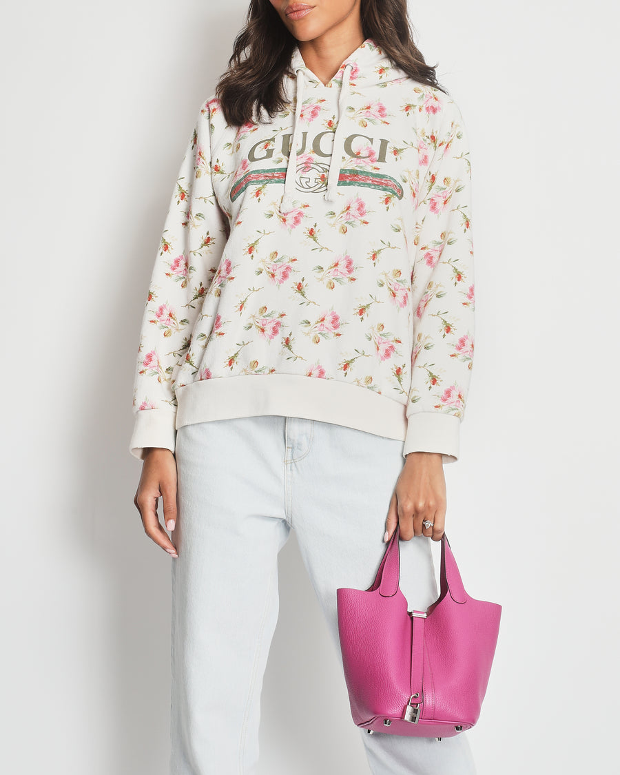 Gucci Ivory Floral Oversized Hoodie with Logo Print Size S (UK 8)