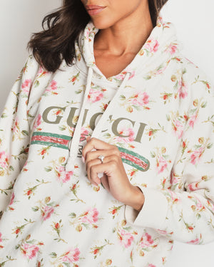 Gucci Ivory Floral Oversized Hoodie with Logo Print Size S (UK 8)