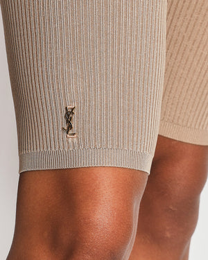 Saint Laurent Camel Ribbed Knit Cycling Shorts Size XS (UK 6)