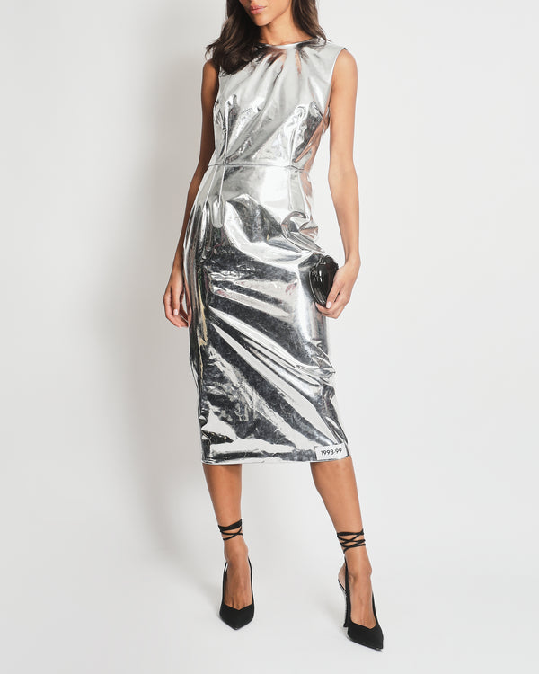 *HOT* Dolce & Gabbana x Kim SS/23 Metallic Silver Foiled Jersey Calf-Length Dress IT 42 (UK 10)