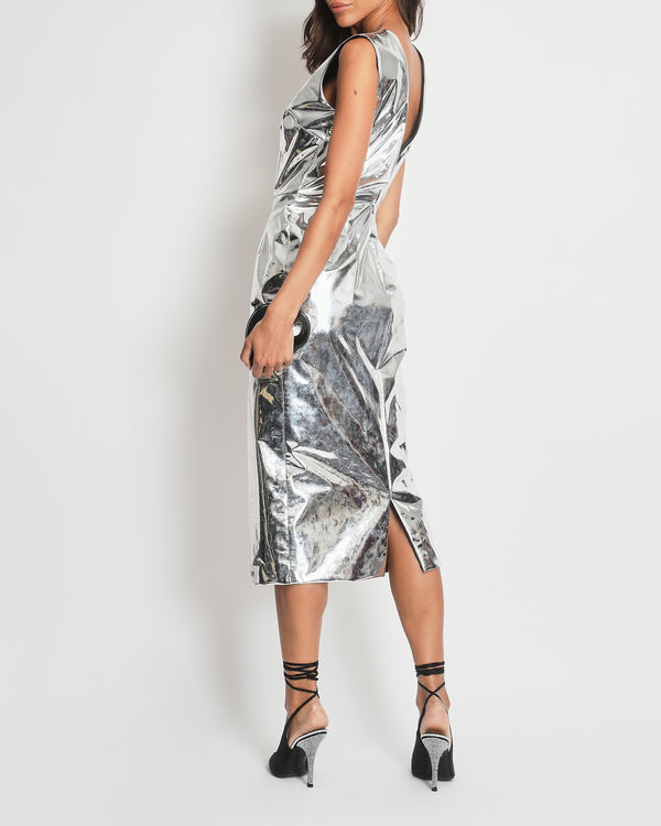 *HOT* Dolce & Gabbana x Kim SS/23 Metallic Silver Foiled Jersey Calf-Length Dress IT 42 (UK 10)