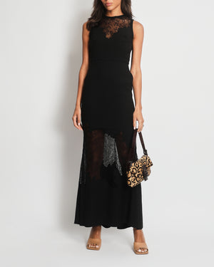 Elie Saab Black Silk Lace Belted Sleeveless Long Dress Size FR 36 (UK 8)