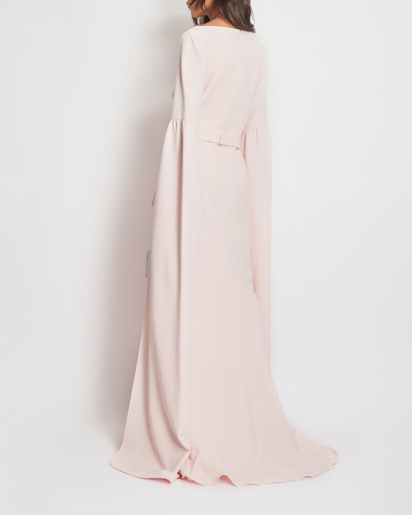 *WEDDING DRESS* Safıyla Pastel Pink Long Split Sleeve Ball Gown Long Dress with Embellished Belt Detailing FR 46 (UK 18)