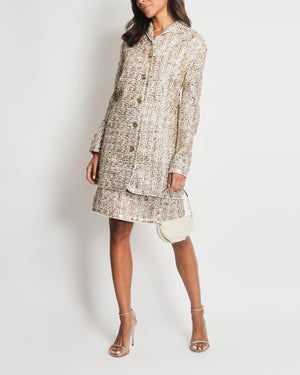 *FIRE PRICE* Giambattista Valli Gold Tweed Jacket and Skirt Set with Logo Button Detail Size IT  38 (UK 6)