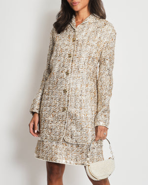 *FIRE PRICE* Giambattista Valli Gold Tweed Jacket and Skirt Set with Logo Button Detail Size IT  38 (UK 6)