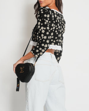 Miu Miu Black Floral Cropped Top with White Collar Detail Size L (UK 12)