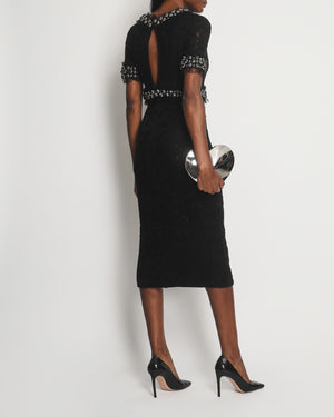 Chanel Black Lace Midi Dress with Short Sleeves and Silver Net and Diamante Detail Size FR 38 (UK 10)