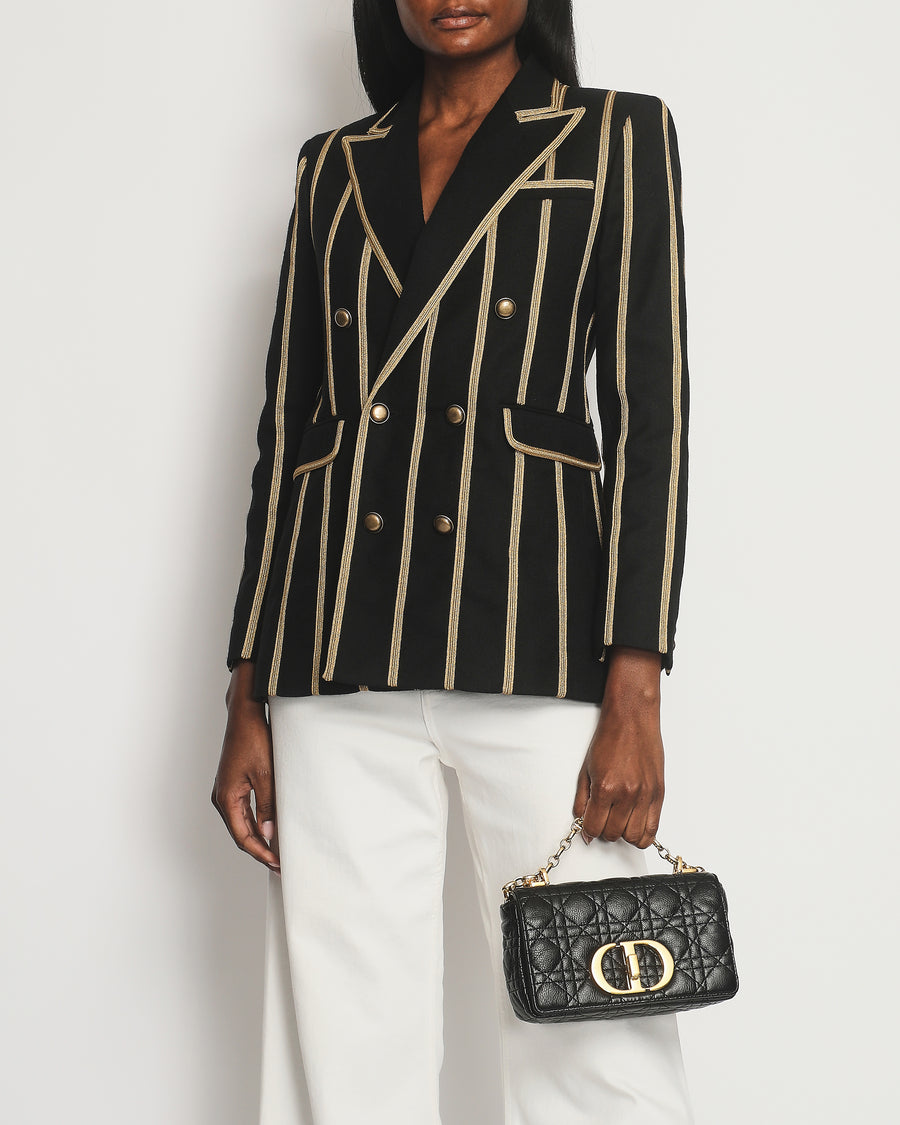 Saint Laurent Black Metallic Stripe Detail Blazer with Antique Gold Button Detail Size FR 38 (UK 10)