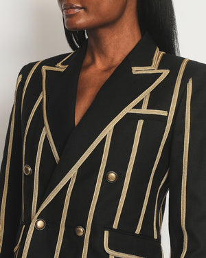 Saint Laurent Black Metallic Stripe Detail Blazer with Antique Gold Button Detail Size FR 38 (UK 10)