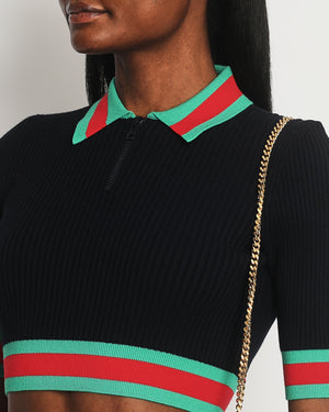 Gucci Navy, Green & Red Ribbed Short Sleeve Polo Top IT 40 (UK 8)