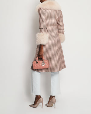 Christian Dior Dusty Pink Checked Long Coat with Fox Fur Detail FR 38 (UK 10)