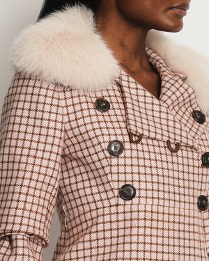 Christian Dior Dusty Pink Checked Long Coat with Fox Fur Detail FR 38 (UK 10)