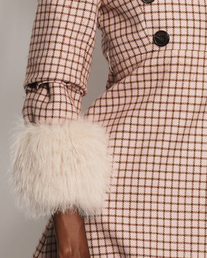 Christian Dior Dusty Pink Checked Long Coat with Fox Fur Detail FR 38 (UK 10)