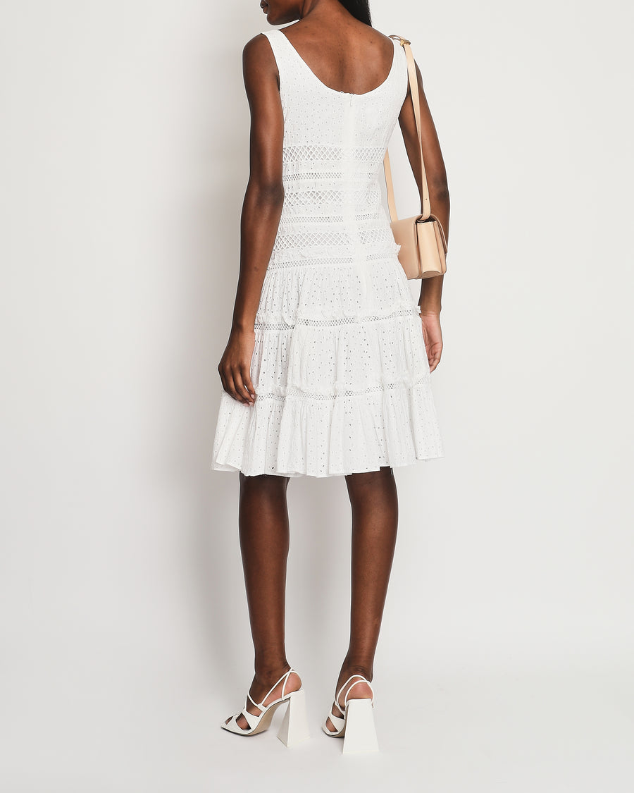 Oscar De La Renta White Crochet Sleeveless Dress US 6 (UK 10)