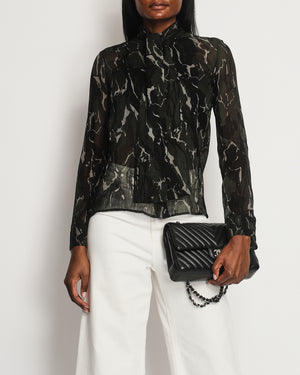 Saint Laurent Black and Deep Green Marble Print Sheer Virgin Wool Shirt Size FR 36 (UK 8)