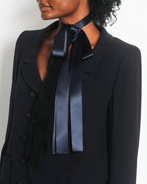 Chanel 98P Vintage Navy Jacket with CC Logo Button Detail and Silk Bow Detail Size FR 38 (UK 10)