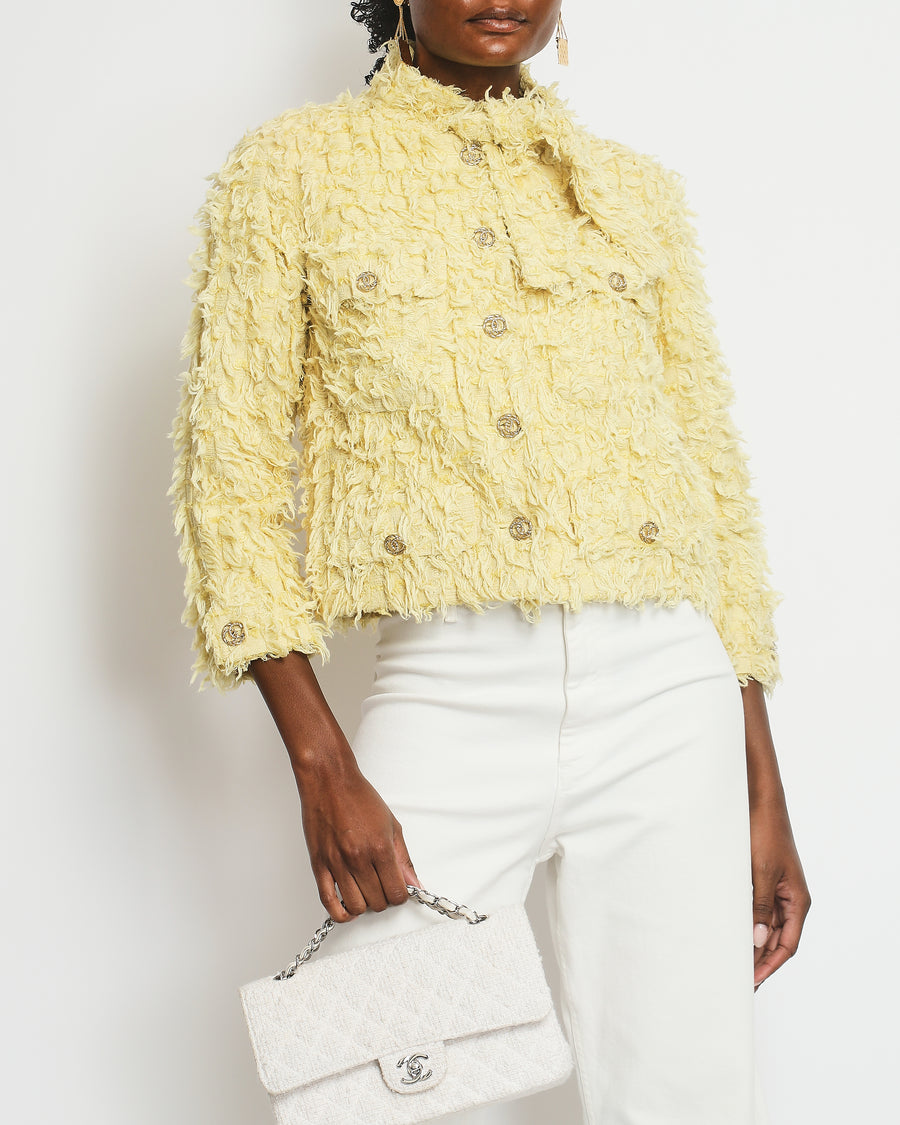 Chanel Cruise 2021 Yellow Textured Jacket with Neck Tie Detail FR 34 (UK 6)