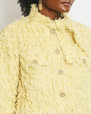 Chanel Cruise 2021 Yellow Textured Jacket with Neck Tie Detail FR 34 (UK 6)