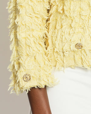 Chanel Cruise 2021 Yellow Textured Jacket with Neck Tie Detail FR 34 (UK 6)