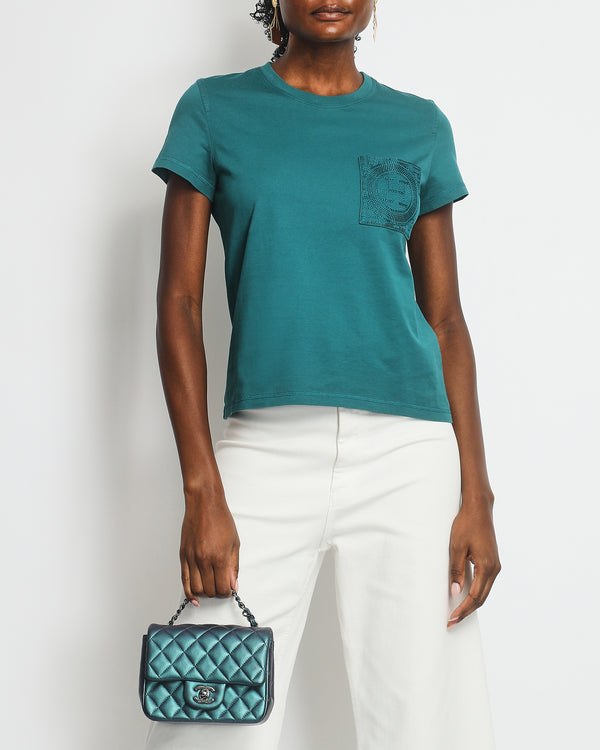 Hermès Teal T-Shirt with Crochet H Pocket Detail Size FR 38 (UK 10)